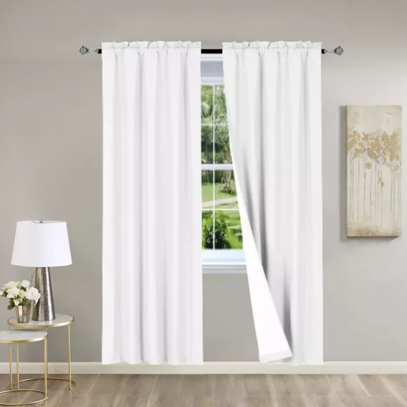 Versatil 2PC Set White Solid Color Light Blocking Panels White Backing Rod Pocket Window Curtain 37" W X 84" L Each Panel RR64-