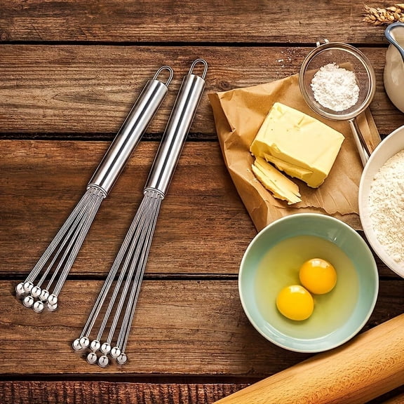 "Versatile 10""/12"" Stainless Steel Ball Whisk - High-quality, Efficient Baking Tool for Whisking Eggs and Cream"