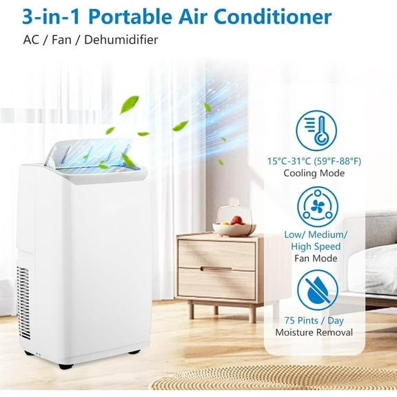 Joyspirit Versatile 14,000 BTU Portable Air Conditioner, 4-in-1 Cooling Solution with Remote Control, 24-Hour Timer, and High Capacity for Rooms Up to 750 Sq. Ft, Perfect for Home and Office