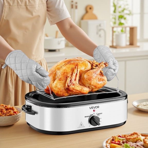 Versatile 18 Quart Electric Roaster Oven Not Just for Turkey! Roast, Bake, Slow Cook, Steam, Keep Food Warm, and Defrost with Ease. Features a Self-Basting Lid for Juicy Results.