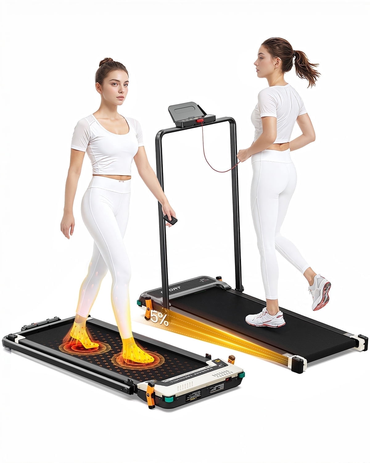 2 in 1 Walking Pad Treadmill with Incline and Handrail Dual Sided Under Desk Treadmill with Foot Massage Portable Compact Treadmill for Holiday gift