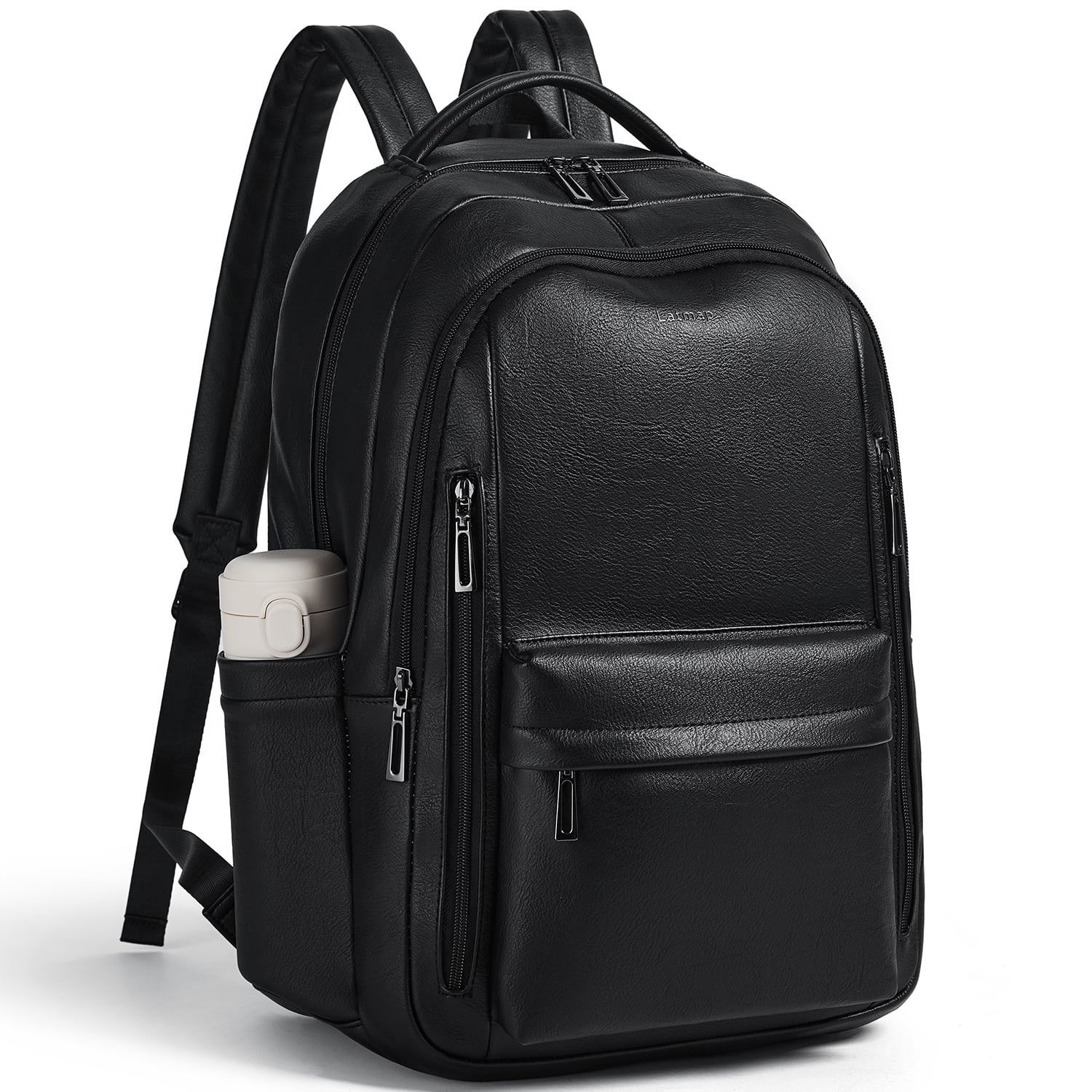 Versatile 30L Faux Leather Backpack Purse for Women & Men, Multi-Use Travel Work Laptop Backpack Bookbag, Fits 15.6" Laptop - Black