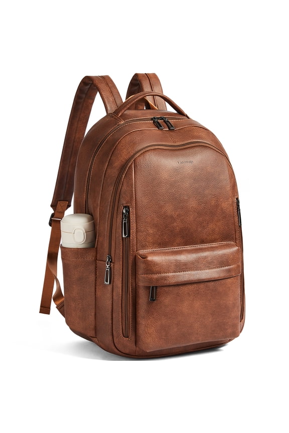 Versatile 30L Faux Leather Backpack Purse for Women & Men, Multi-Use Travel Work Laptop Backpack Bookbag, Fits 15.6" Laptop - Brown