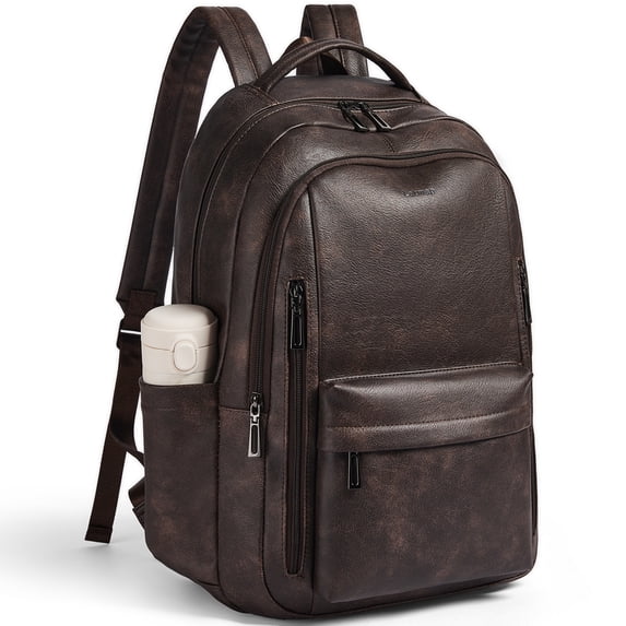 Versatile 30L Faux Leather Backpack Purse for Women & Men, Multi-Use Travel Work Laptop Backpack Bookbag, Fits 15.6" Laptop - Coffee