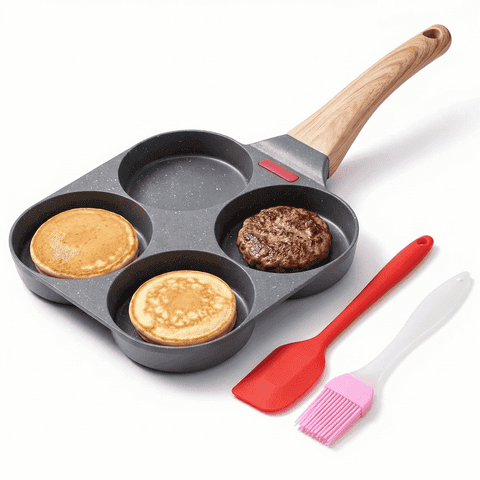 Egg Pan Nonstick, 4 Holes Egg Frying Pan with Silicone Small Scraper & Oil Brush