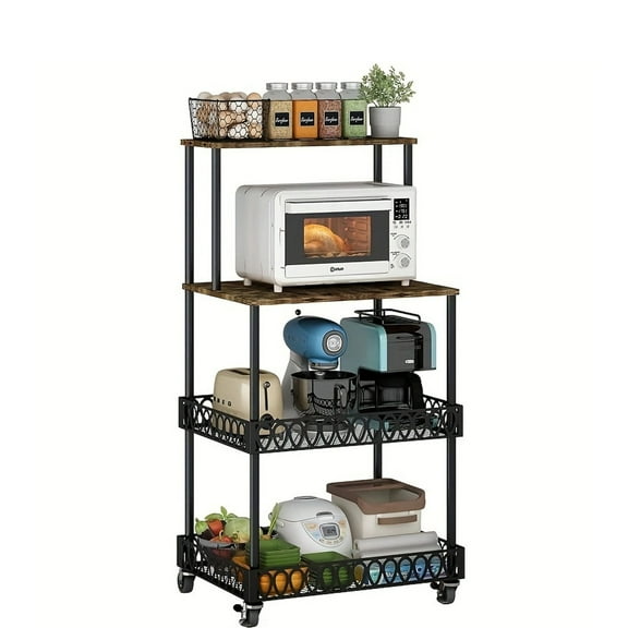 Versatile 4-Tier Stainless Steel Microwave Stand with Wheels - Perfect for Kitchen & Restaurant Storage Solutions