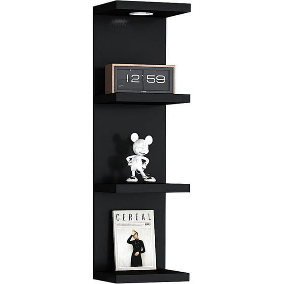 Versatile 4 Tier Wall Shelf Unit,Black Lack Wall Shelf,Display Floating Shelf with  Remote Control Light