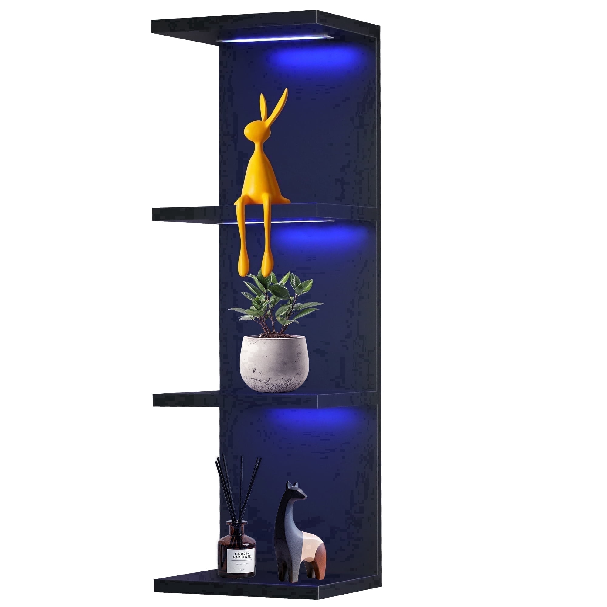 Versatile 4 Tier Wall Shelf Unit,Black Lack Wall Shelf,Display Floating Shelf with RGB Remote Control Light