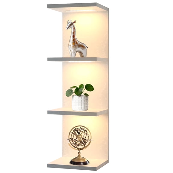 Versatile 4 Tier Wall Shelf Unit,White Lack Wall Shelf,Display Floating Shelf with LED Remote Control Light