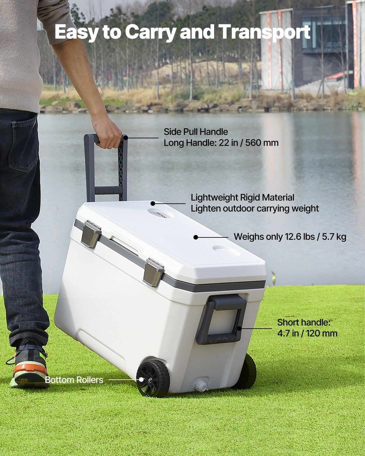 Versatile 45 QT Wheeled Cooler with Insulation, Portable & Spacious (64 Cans), Cup Holder for Outdoor & Sports Events