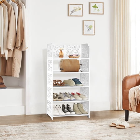 TY Arts & Culture 5-Tier Adult Shoe Rack with Waterproof Features, Holds up to 15 Pairs of Shoes, 1 Count, White