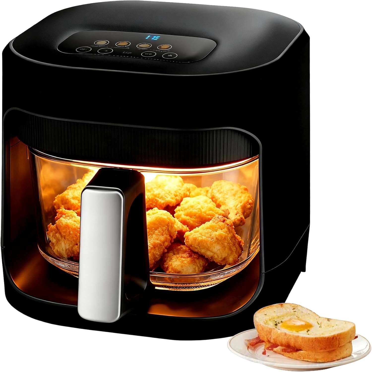 Versatile 6-in-1 Air Fryer and Toaster Oven with Digital Display, 4.7QT Family Size Capacity, Dishwasher Safe Basket, Crispy Results Using 97% Less Oil