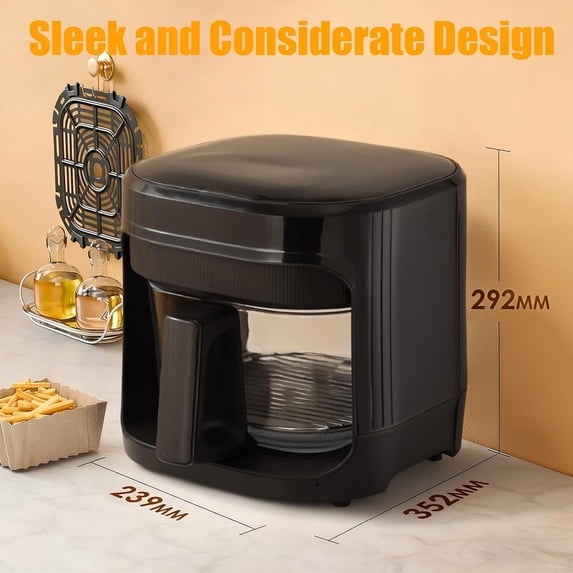 Versatile 6-in-1 Glass Fryer and Toaster Oven, 4.7QT Family-Sized Capacity with Digital Display