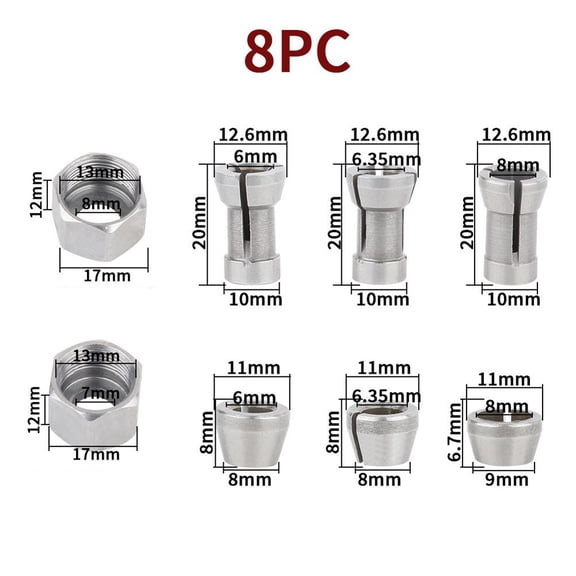 Versatile 6mm, 6.35mm, 8mm Collet Chuck Set for Engraving & Trimming Machines