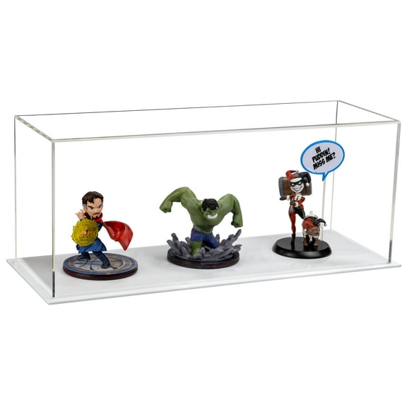Versatile Acrylic Clear Display Case - Large Rectangle Box with White Base 17" x 6" x 7" (A019-C-WDS)