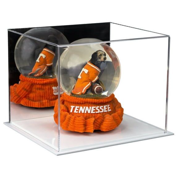 Versatile Acrylic Display Case - Medium Rectangle Box with Mirror and White Base 8.75" x 7.75" x 7" (A006-M-WDS)
