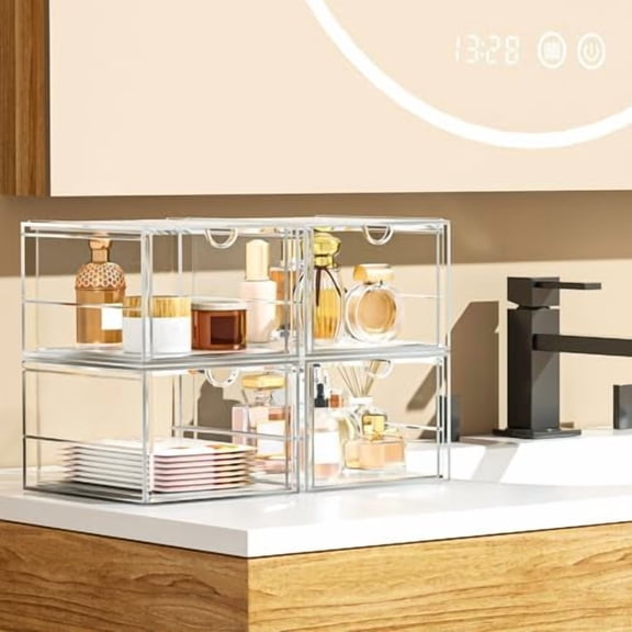 Versatile Acrylic Makeup Organizer, Drawer Organizer - Transparent Desktop Storage for Cosmetics, Office Supplies & More - Clear Organizer for Home & Office Use
