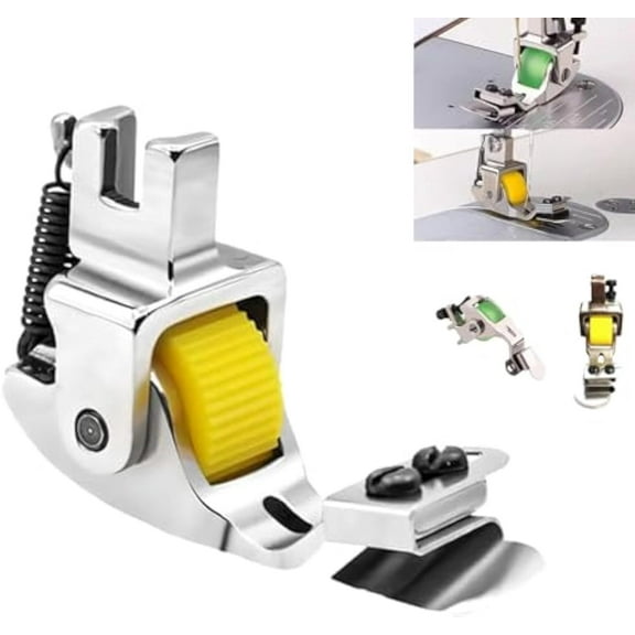 Versatile Adjustable Rolled Hemmer Presser Foot, 2025 Upgraded Rolled Hem Presser Foot, Invisible Zipper Guide Hem Foot, Durable Steadilty Sewing Machine Edge Guide Bar (Yellow)