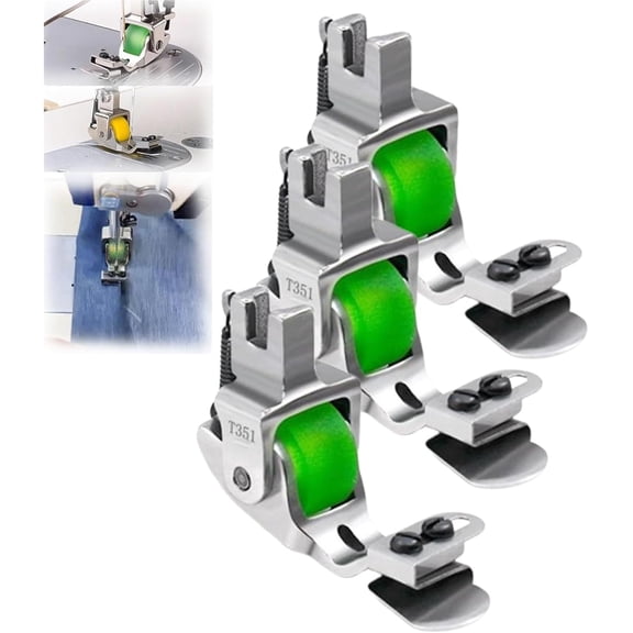 Versatile Adjustable Rolled Hemmer Presser Foot, Multi-function Invisible Zipper Guide Hem Foot, Sewing Machine Accessories Hemming Tool, Durable Steadilty Sewing Machine Edge Guide Bar(Green-3PCS)