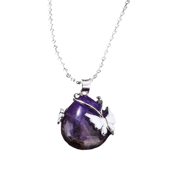 Versatile Amethyst Butterfly Pendant Necklace With Secure Chain Clavicle Chain Charm For Party And Casual Occasions