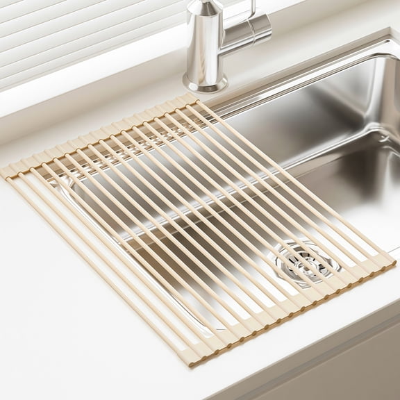 Versatile Apricot Foldable Drain Shelf Compact Design for Kitchen Use
