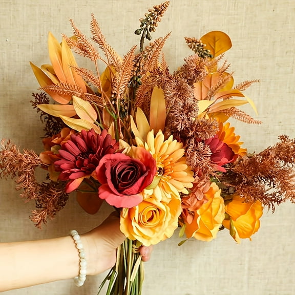Versatile Artificial Autumn Flower Bouquet - Perfect for Weddings, Home & Office Decor, Halloween, Christmas, Valentine's Day & Thanksgiving, Christmas Decor