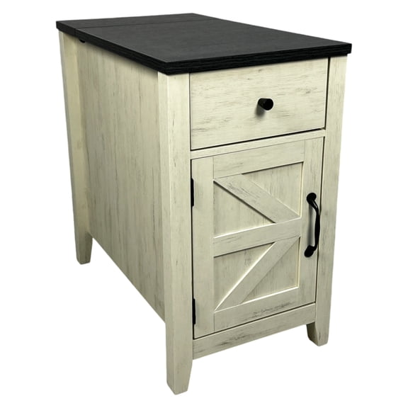 Versatile Bedside Table - White + Black, With Charging Ports And Cabinet Bedroom End Function, Drawer -