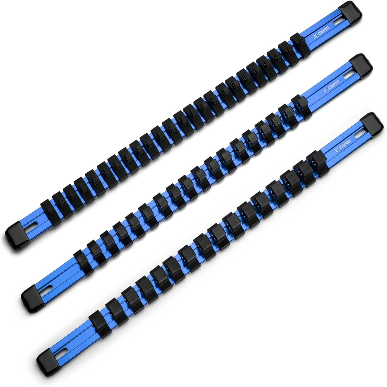 Versatile Blue Aluminum 3-Piece Socket Rail Set 17” Long with 58 Socket ...