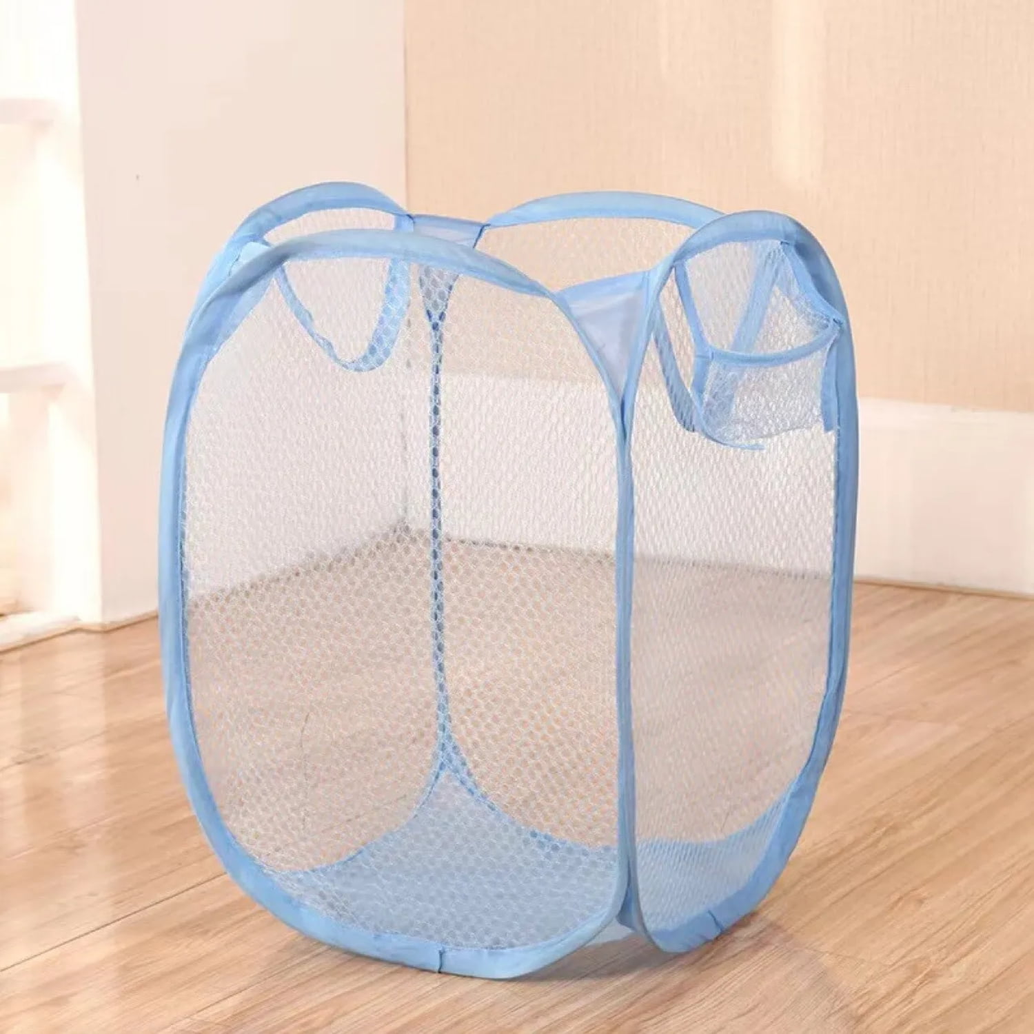 Versatile Blue Collapsible Square Laundry Basket Durable Mesh Toy Organizer Bag for Dorm Room