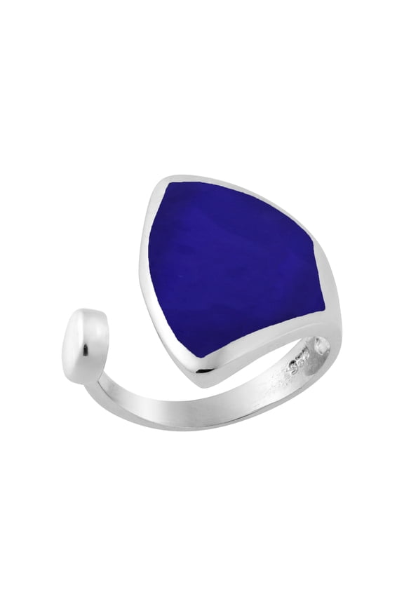 Versatile Blue Lapis Inlay Open-Ended .925 Sterling Silver Statement Ring for Female Anniversary
