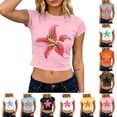 thumbnail image 1 of Versatile Boho Inspired Tops Ndbuld Women's Casual Fashion Spring And Summer Printed Round Neck Short Sleeve Top Pink XL, 1 of 6