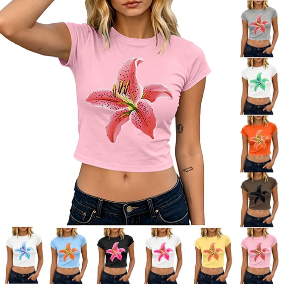 Versatile Boho Inspired Tops Ndbuld Women's Casual Fashion Spring And Summer Printed Round Neck Short Sleeve Top Pink XL