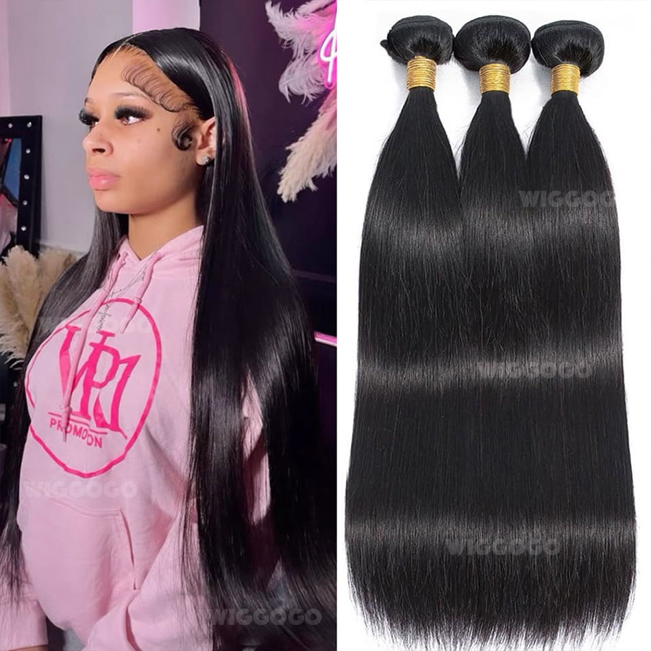 Versatile Bone Straight 1/3/4 Pcs Bundles Human Hair Bundles Virgin Hair with Unprocessed Natural Hair Extensions 26 28 30 Inch, Black – Typpkmm