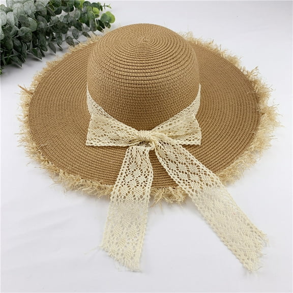 Versatile Brimmed Straw Hat For Women Summer Lace Outing Sun Hat Small Fresh Bow Shading Beach Hat Drop Visor International Fisherman Hat for Men Old Looking Hat Cowboy Hats Women Sailing Hats for
