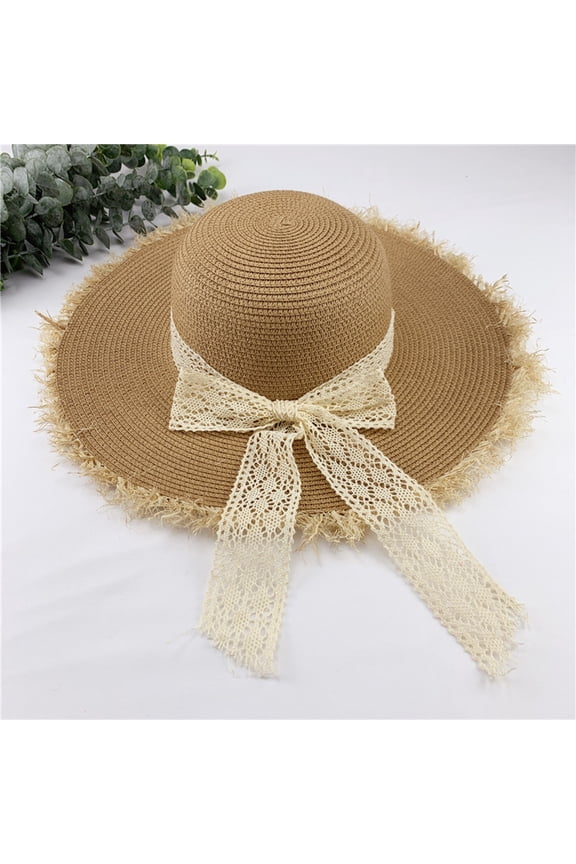 Versatile Brimmed Straw Hat For Women Summer Lace Outing Sun Hat Small Fresh Bow Shading Beach Hat Drop Visor International Fisherman Hat for Men Old Looking Hat Cowboy Hats Women Sailing Hats for