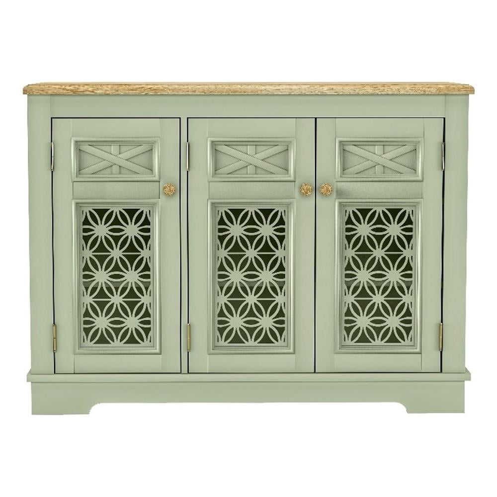 Green MDF Buffet Cabinet with Glass Doors and Adjustable Shelves