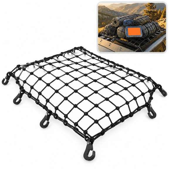 THDFTDT 2'x3' Black Bungee Cargo Net Stretches to 4'x6' with Small Mesh & 12 Adjustable Hooks for Roof Rack, SUV Carrier, Hitch Basket