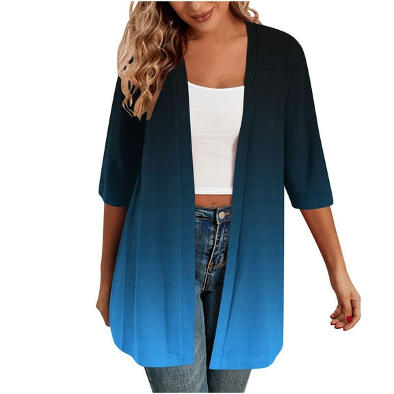 Women's Short Sleeve Open Front Cardigans Casual Fall Cardigan Blouses S-2XL