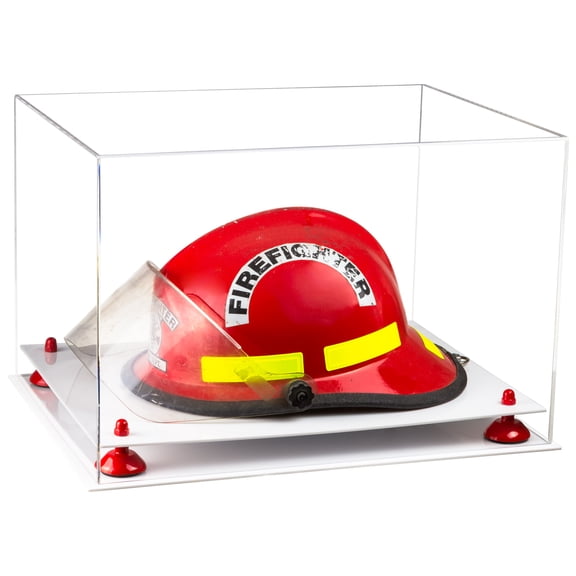 Versatile Clear Acrylic Display Case - Large Rectangle Box with Red Risers and White Base 18" x 14" x 12" (A014-RR)