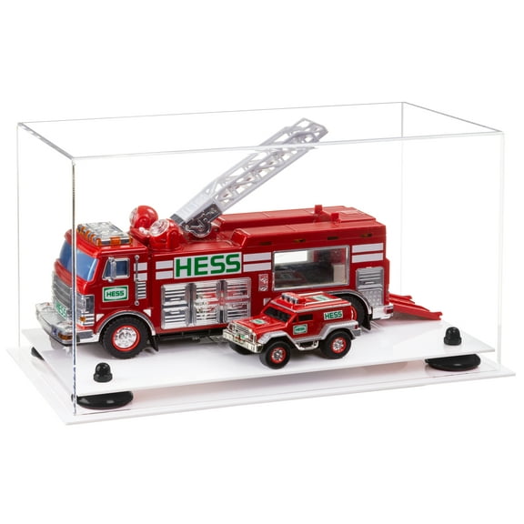 Versatile Clear Acrylic Display Case - Medium Rectangle Box with Black Risers and White Base 14" x 8" x 8.5" (A011-BR)