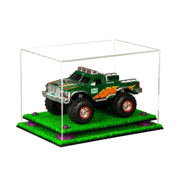 Versatile Clear Acrylic Display Case - Medium Rectangle Box with Purple Risers and Turf Base 12" x 8.25" x 8" (A004-PR)