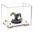 thumbnail image 1 of Versatile Clear Acrylic Display Case - Small Rectangle Box with Gold Risers and White Base 8.25" x 6" x 6.75" (A003-GR), 1 of 5
