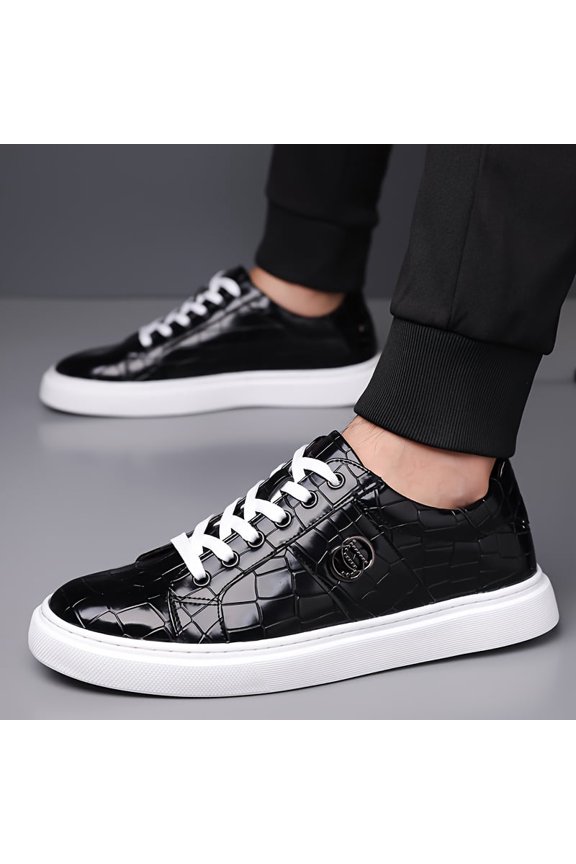 Versatile and Comfortable Trendy Men's Shoes, Breathable and Wear- Daily Essentials. Fashionable Men's Alligator Pattern Casual Shoes, Low-top Sneakers