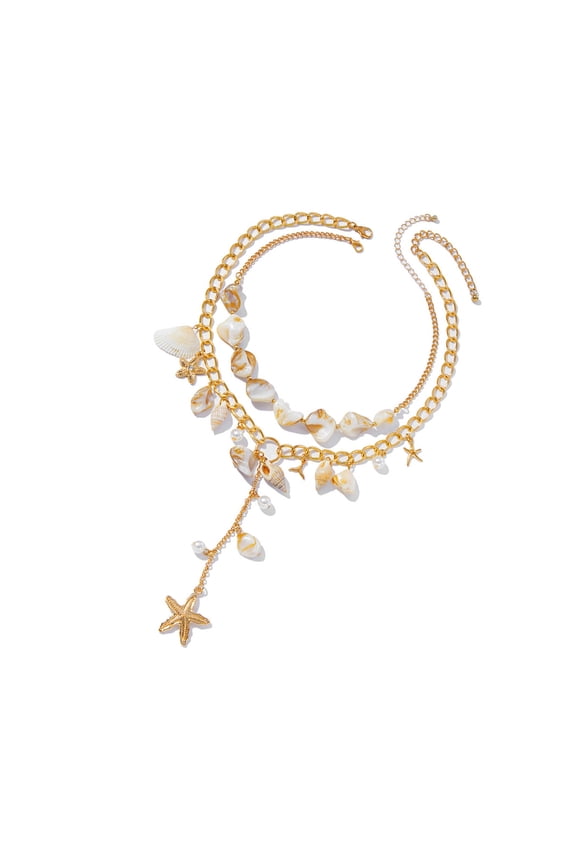 Versatile Conch Shell Pearls Necklace Neckchain for Women Adjustable Clasp Design Pendant Jewelry with Sea Theme