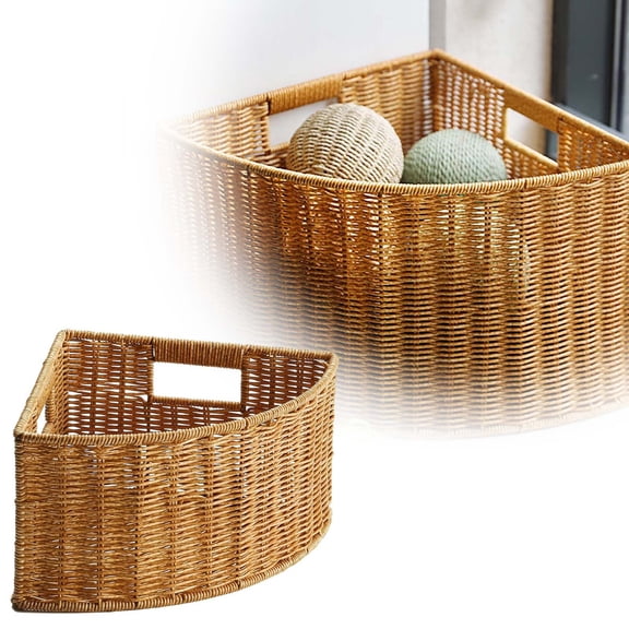 Versatile Corner Storage Large Blanket Basket For Living Room, Rectangle Woven Baskets for Storage, Nursery Toy Storage With Handle-36cm,Khaki