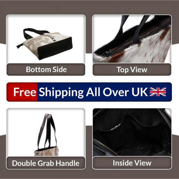 Versatile Cowhide Tote Bag in Dark Brown and White – Perfect for Everyday Use, Combining Elegance with Functionality for the Modern Woman!