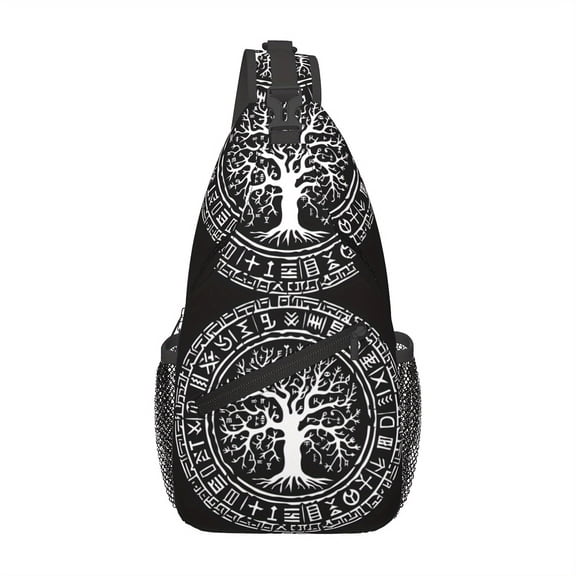 A Versatile Crossbody Chest Bag Designed for Hiking, Featuring a Viking Symbol And a Tree of Life. This Shoulder Bag Is Foldable, Spacious, And Stylish, Making It Suitable for Shopping