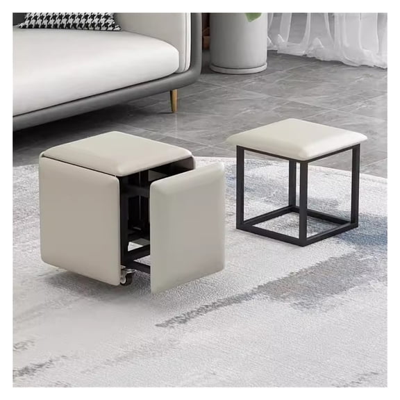 Versatile Cube Ottoman,5 in 1 Nesting Ottoman Stool with Interior Storage and Easy Mobility,Movable Footstool Dressing Chair with Swivel Casters