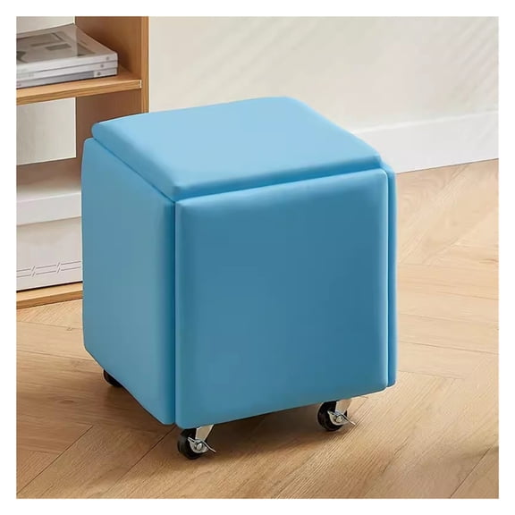 Versatile Cube Ottoman,5 in 1 Nesting Ottoman Stool with Interior Storage and Easy Mobility,Movable Footstool Dressing Chair with Swivel Casters