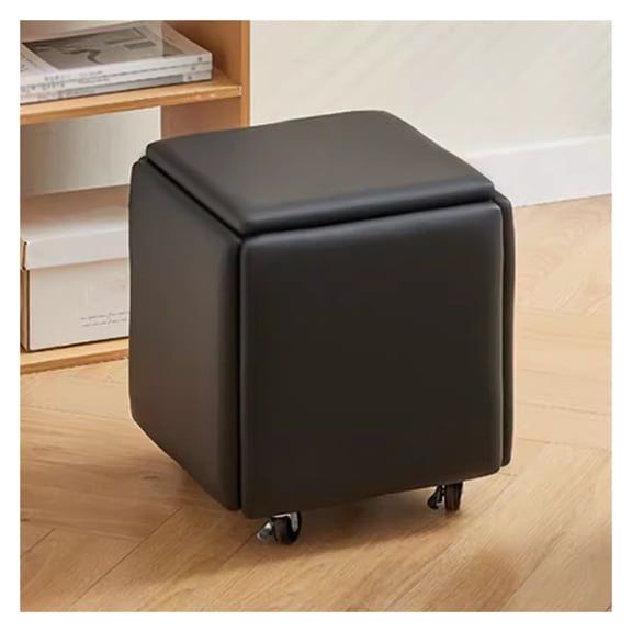 Leather Seating Cube 5 in 1 Sofa Stool with Swivel Casters,Stackable Chair Nesting Ottoman Stool Movable Footstool Dressing Chair for Living Room